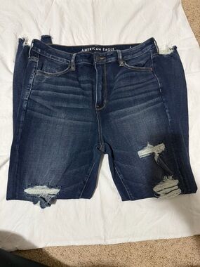 American Eagle Outfitters Dark Indigo Distressed Boyfriend Jeans